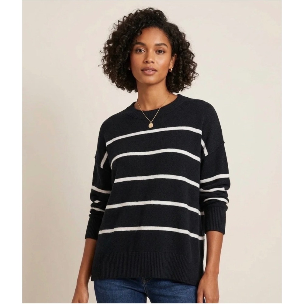 Aerie Black Cream Striped Oversized Knit Sweater Medium Fall Preppy
